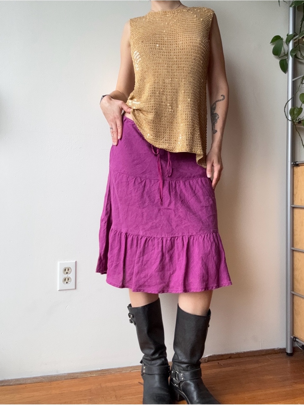 Linen Tiered Magenta Skirt - Made in the USA